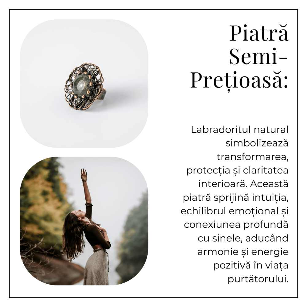 Inel Floral din Cupru cu Labradorit Natural – Talisman al Transformarii si Protectiei Interioare [6]