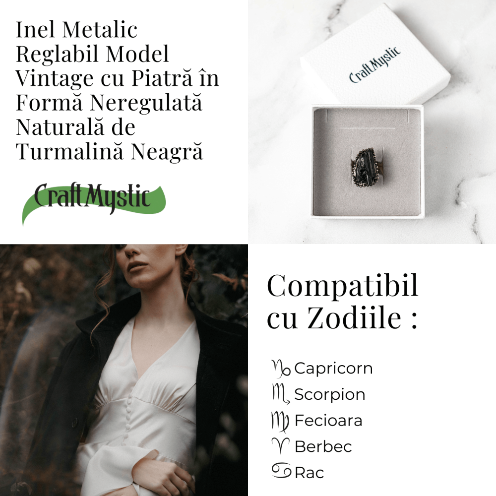 Inel Reglabil Vintage cu Turmalina Neagra – Protectie Energetica [4]