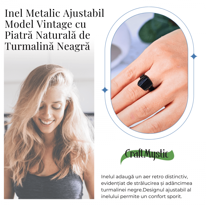 Inel vintage ajustabil cu Turmalina Neagra, pentru protectie si echilibru energetic [4]