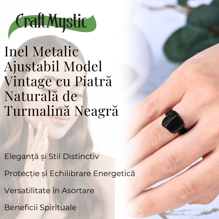 Inel vintage ajustabil cu Turmalina Neagra, pentru protectie si echilibru energetic [3]
