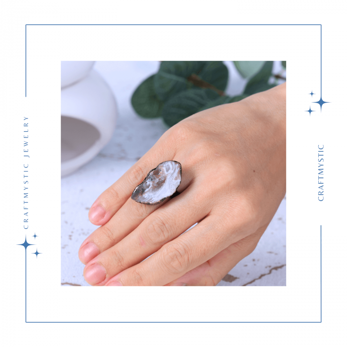 Inel vintage ajustabil cu Agat Druzy natural, pentru echilibru si protectie [2]