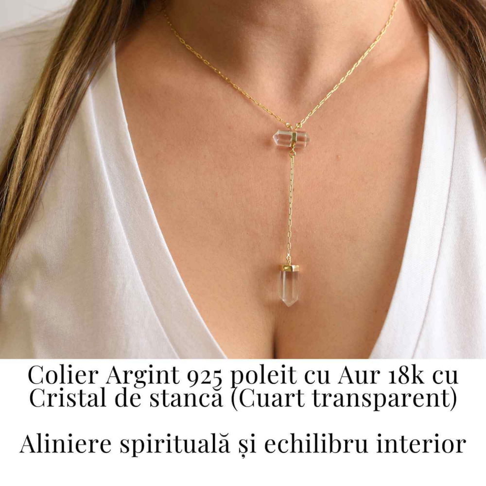 Colier Turnulet din Dublu Cuart de Stanca – Claritate Mentala si Protectie Energetica – Argint 925 Placat cu Aur 18K [2]