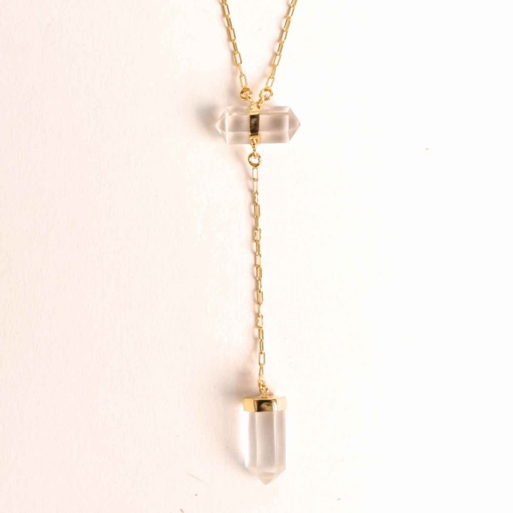 Colier Turnulet din Dublu Cuart de Stanca – Claritate Mentala si Protectie Energetica – Argint 925 Placat cu Aur 18K [1]