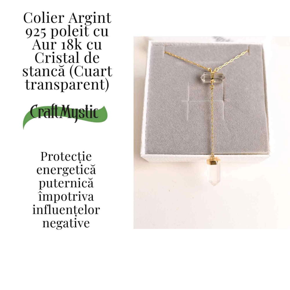Colier Turnulet din Dublu Cuart de Stanca – Claritate Mentala si Protectie Energetica – Argint 925 Placat cu Aur 18K [3]