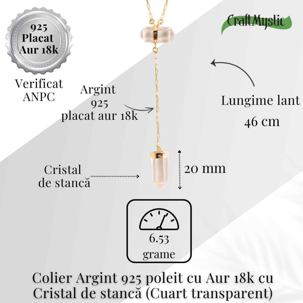 Colier Turnulet din Dublu Cuart de Stanca – Claritate Mentala si Protectie Energetica – Argint 925 Placat cu Aur 18K [5]
