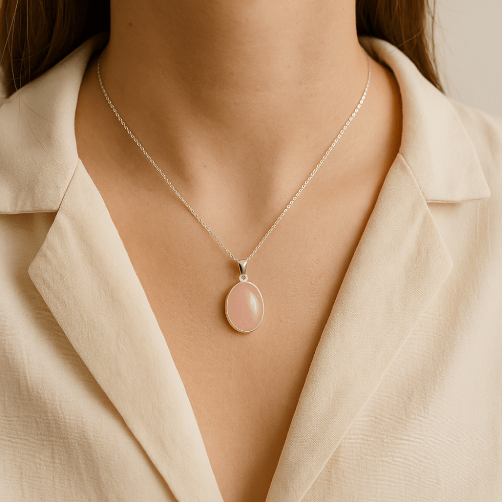 Colier cuart roz oval argint 925 – Vindecare emotionala [2]