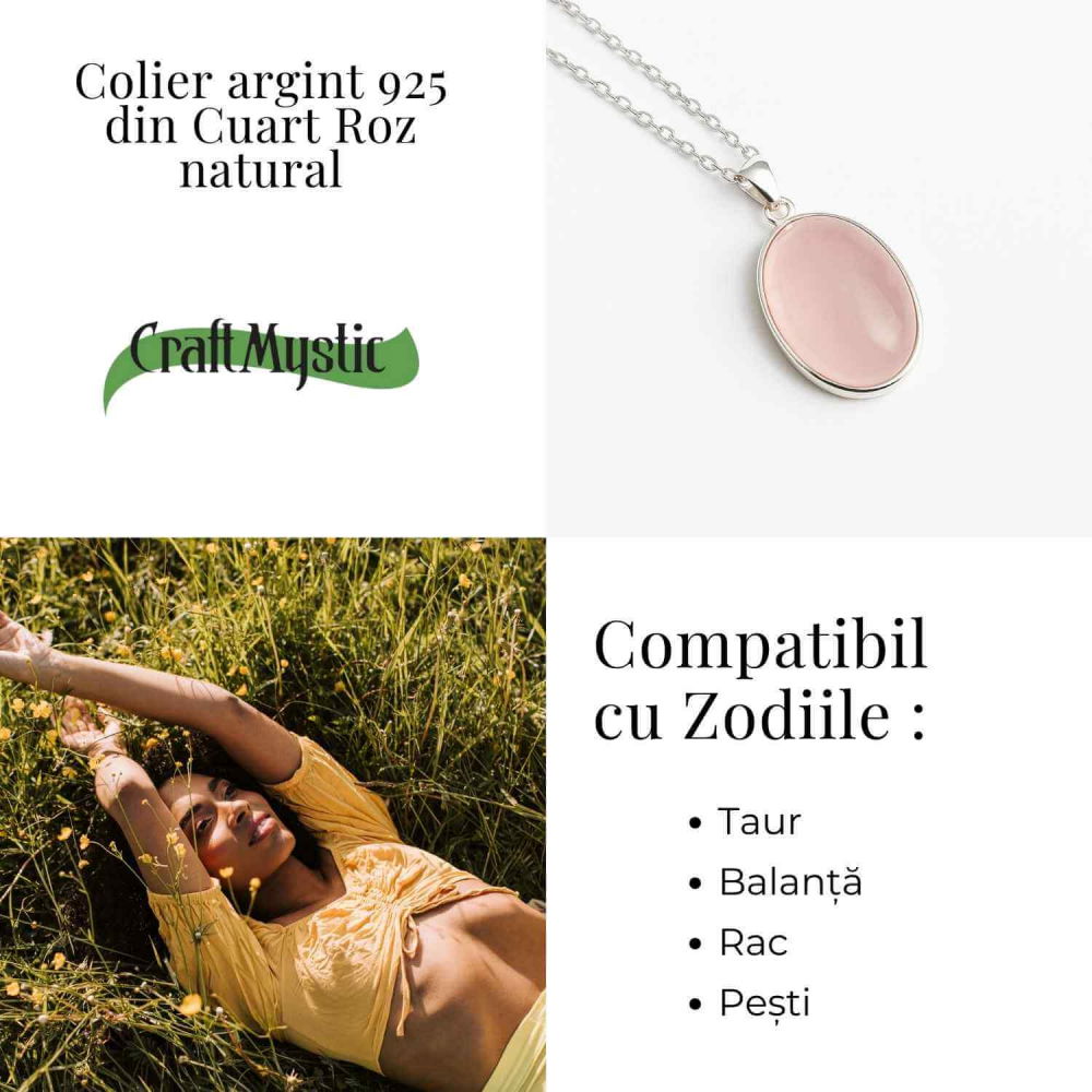 Colier cuart roz oval argint 925 – Vindecare emotionala [5]