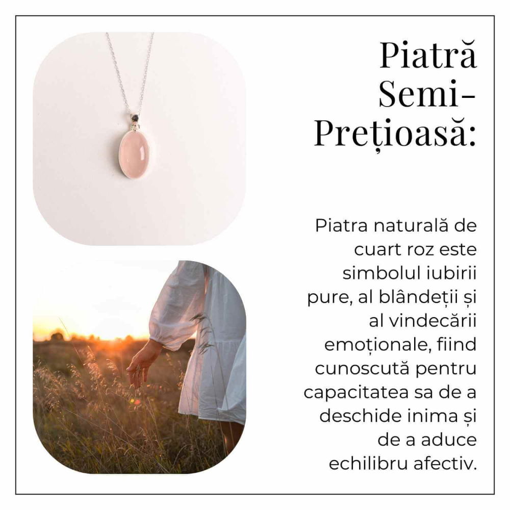 Colier cuart roz oval argint 925 – Vindecare emotionala [6]