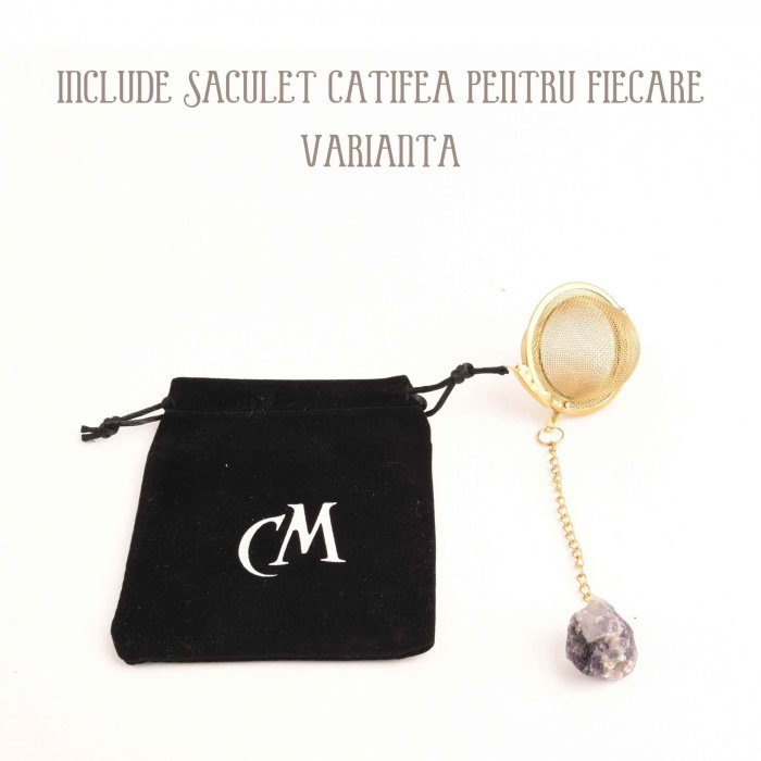 Infuzor ceai din otel inox cu piatra semipretioasa Ametist de 2 cm - Cristale vindecatoare tematica feng shui [4]