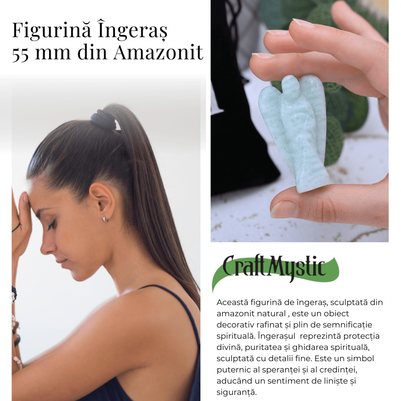Figurina Inger 55mm din Amazonit Sculptat Manual - Protectie si Liniste [5]