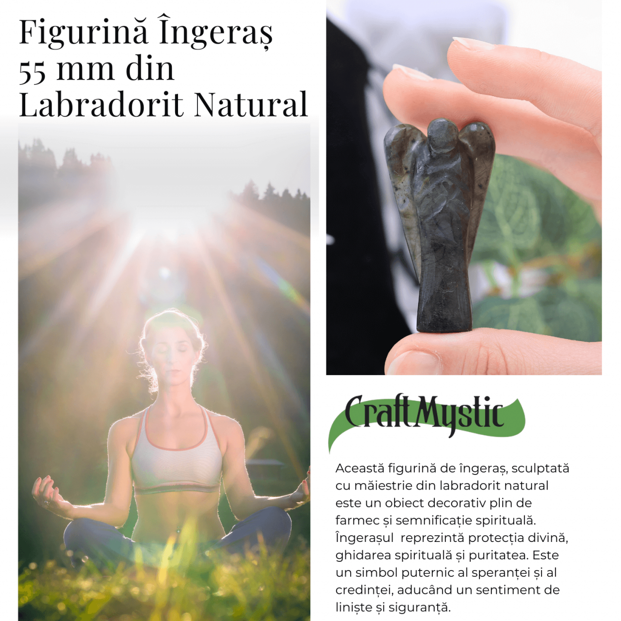 Figurina Inger 55mm din Labradorit Sculptat Manual - Protectie si Liniste [3]