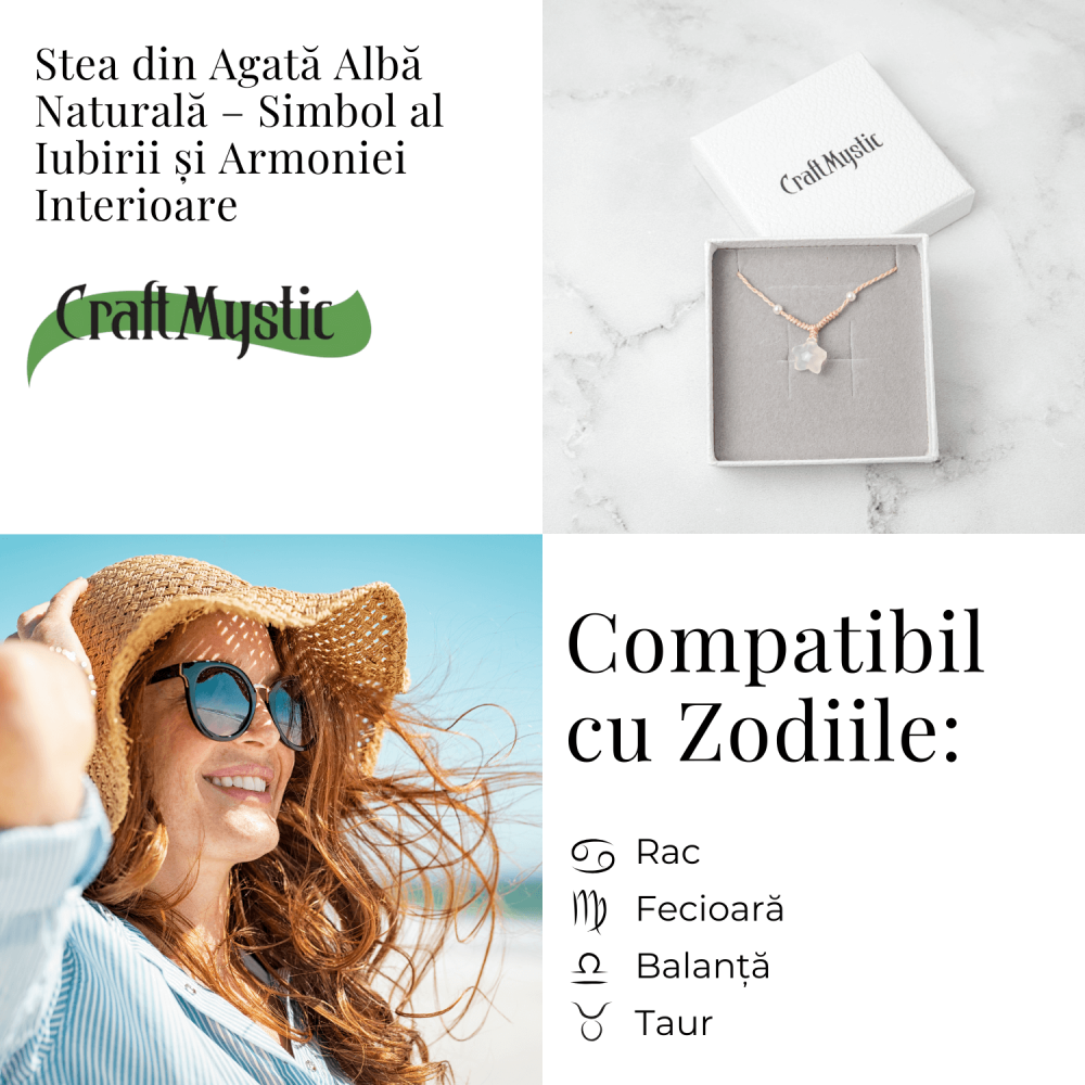 Pace si Armonie – Colier Stea din Agat Alb Natural [5]
