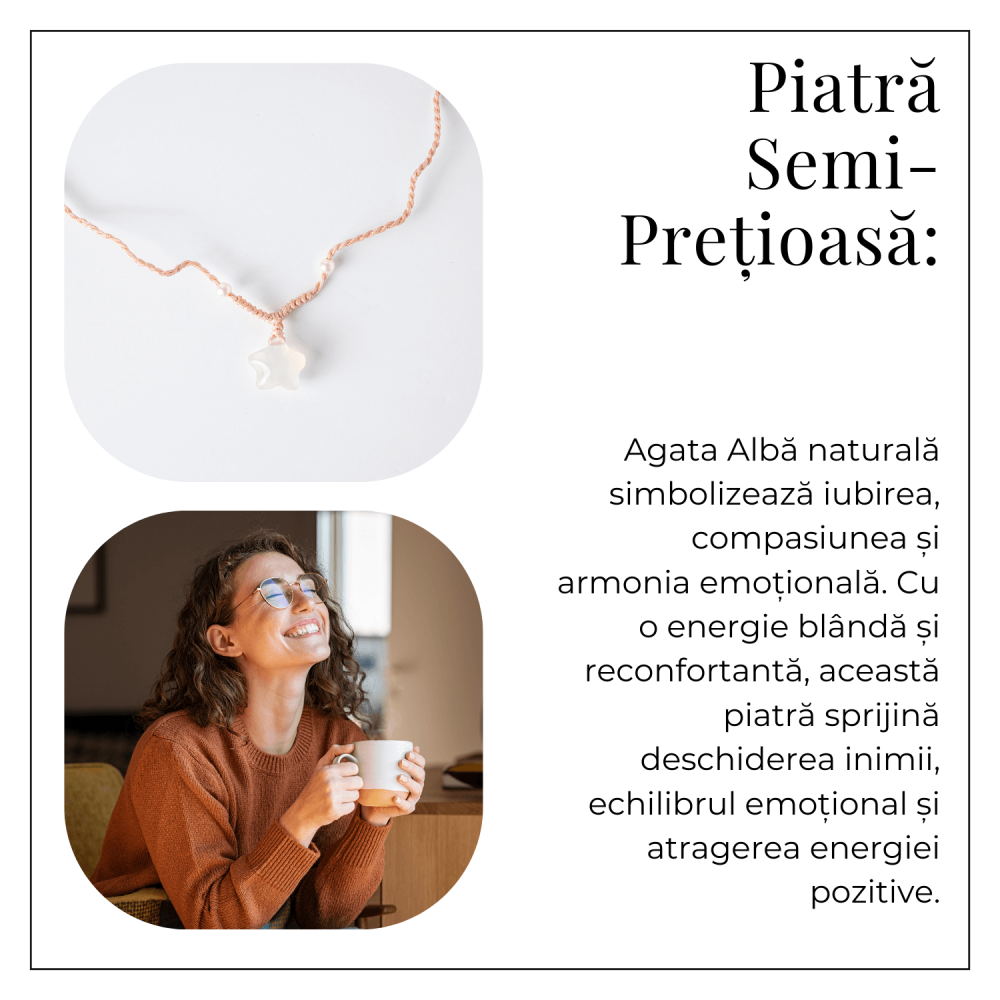 Pace si Armonie – Colier Stea din Agat Alb Natural [6]