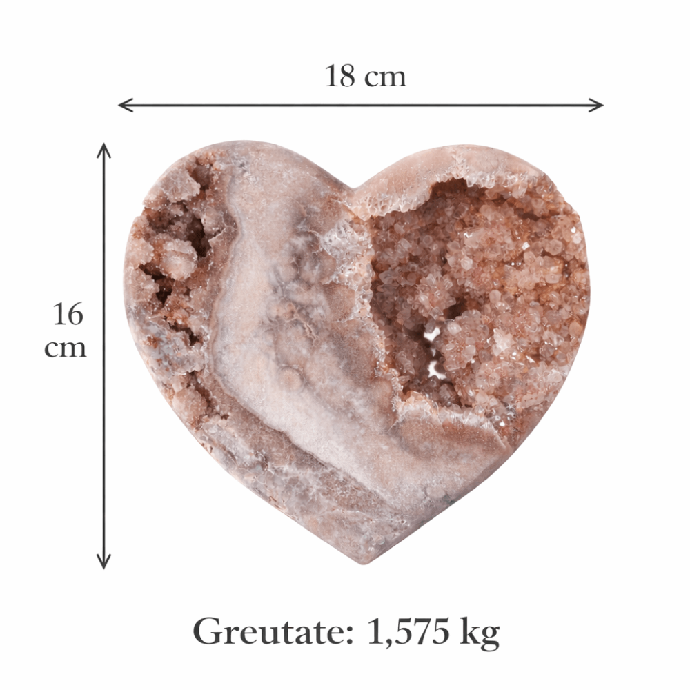 Inima din ametist roz cu calcit si cuart – geoda naturala sculptata manual in Brazilia 1.575 kg [3]