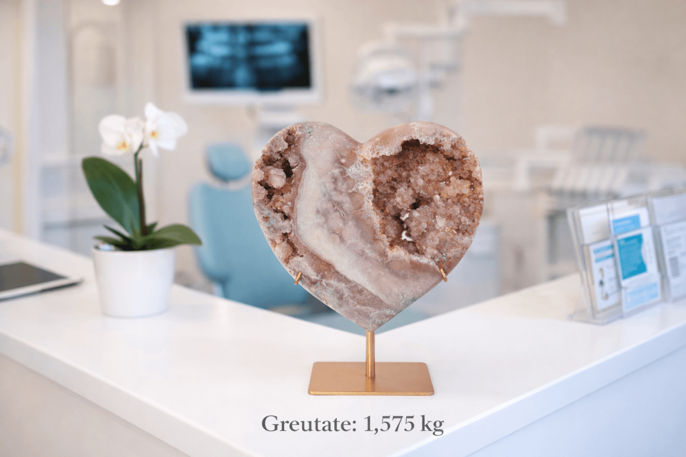 Inima din ametist roz cu calcit si cuart – geoda naturala sculptata manual in Brazilia 1.575 kg [4]