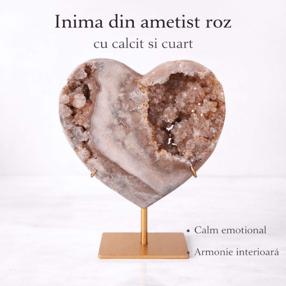 Inima din ametist roz cu calcit si cuart – geoda naturala sculptata manual in Brazilia 1.575 kg [2]