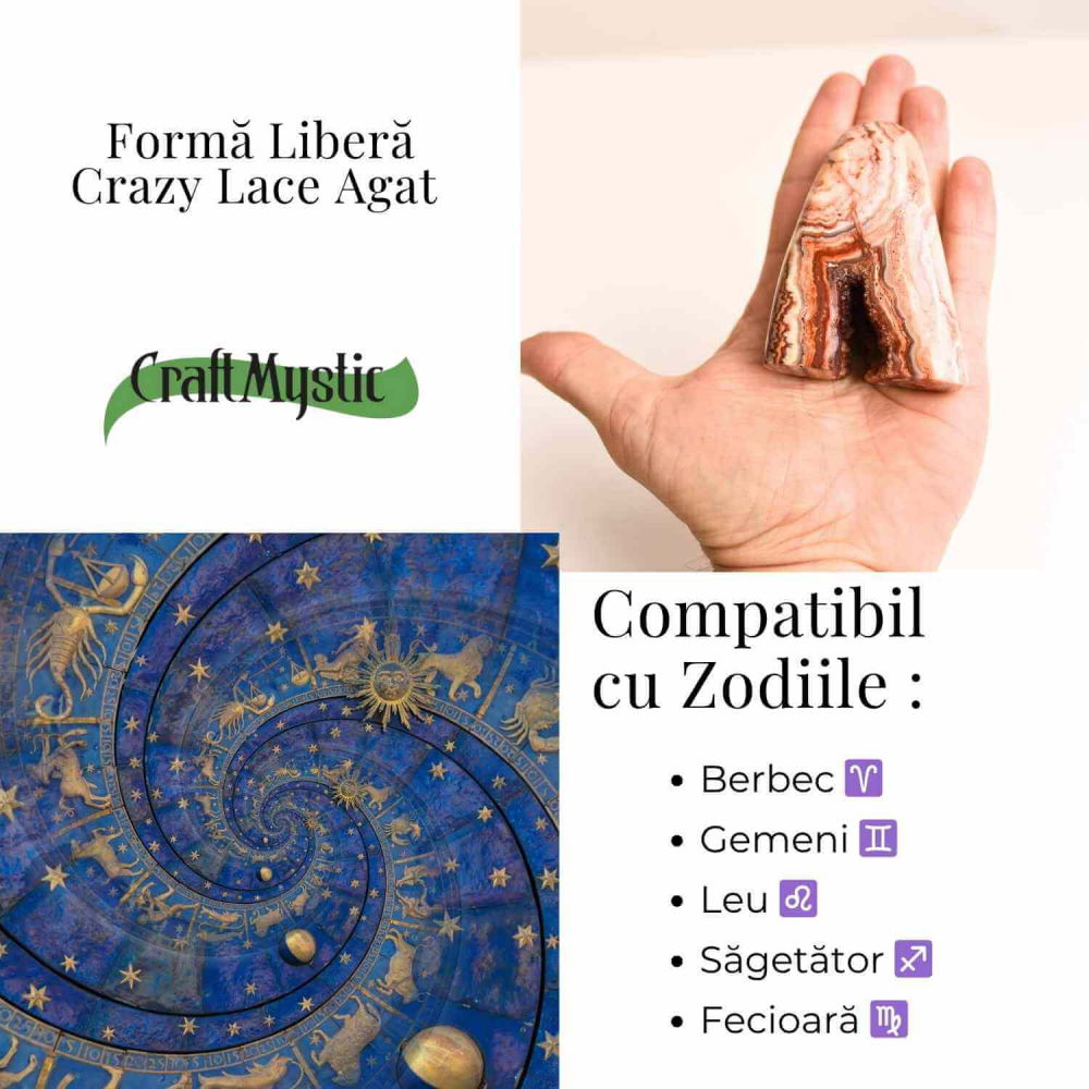 Forma libera sculptata manual din agat Crazy Lace – decor spiritual pentru echilibru emotional, energie pozitiva si meditatie. Provenienta: Indonezia. [3]