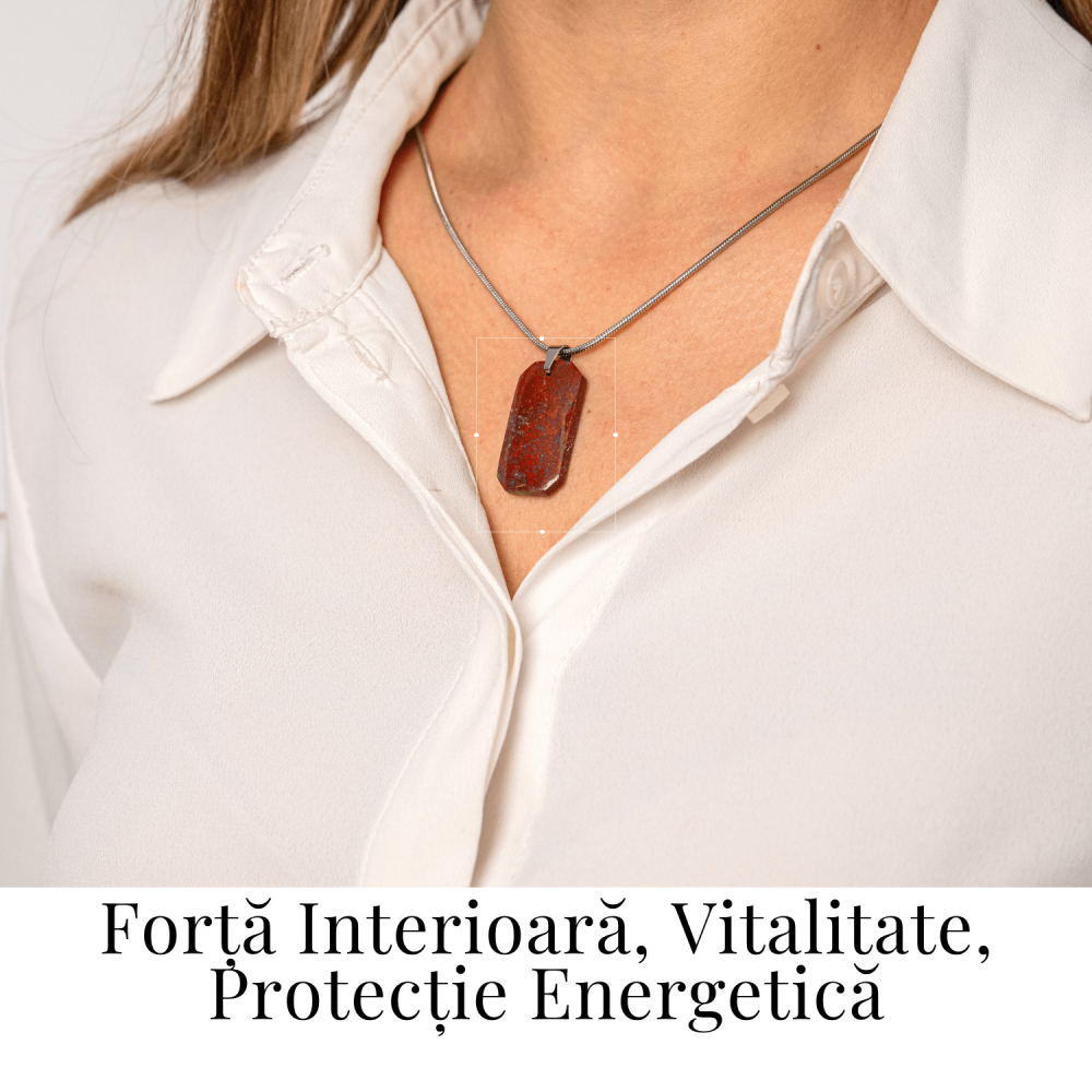 Colier Titanium cu Jasp Rosu Natural Dreptunghiular – Forta Interioara si Protectie Energetica [2]
