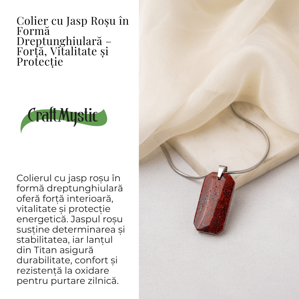 Colier Titanium cu Jasp Rosu Natural Dreptunghiular – Forta Interioara si Protectie Energetica [3]