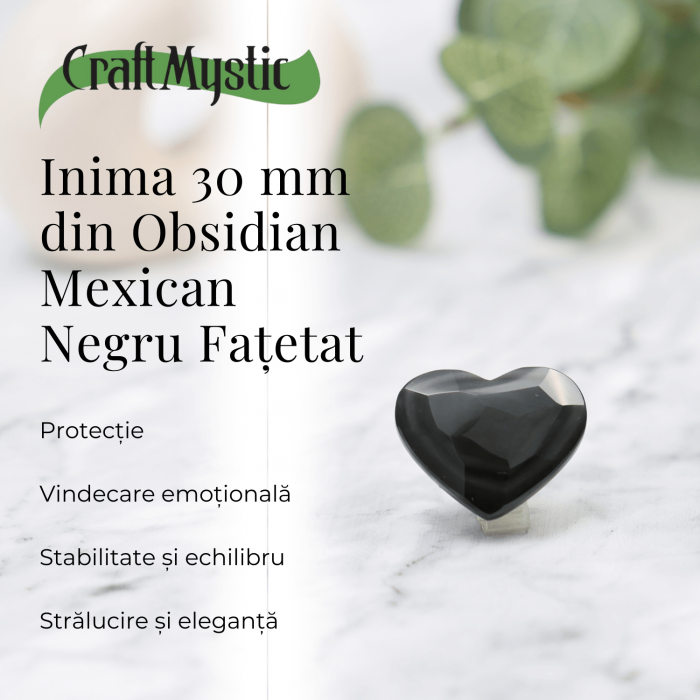 Inimioara Decorativa 30 mm din Obsidian Negru Curcubeu Fatetat Mexican [4]