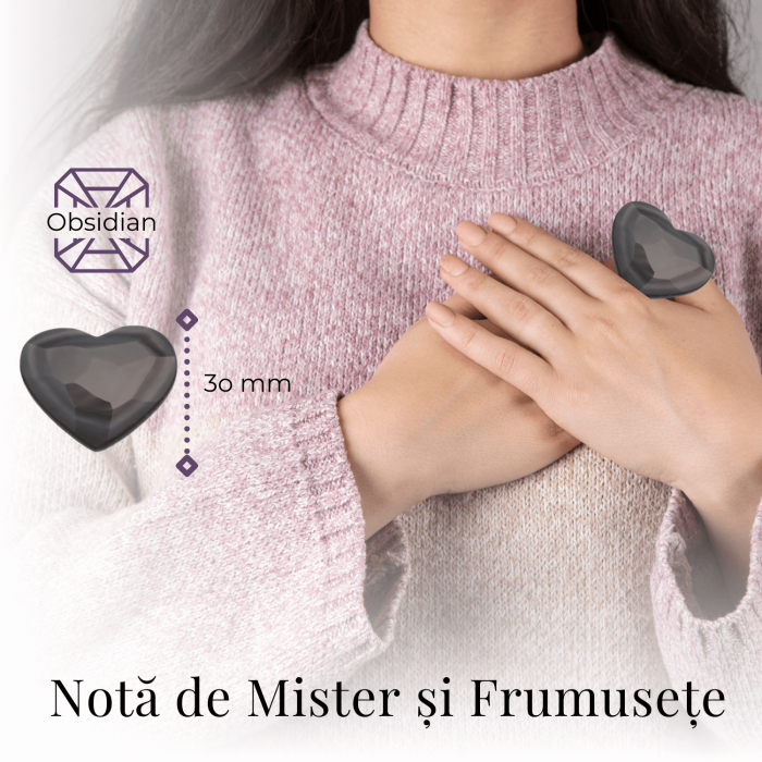 Inimioara Decorativa 30 mm din Obsidian Negru Curcubeu Fatetat Mexican [2]