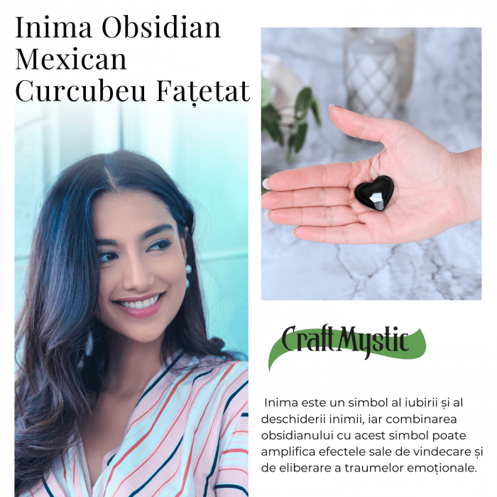 Inimioara Decorativa 30 mm din Obsidian Negru Curcubeu Fatetat Mexican [5]
