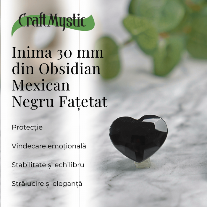 Inimioara Decorativa 30 mm din Obsidian Negru Fatetat Mexican [4]