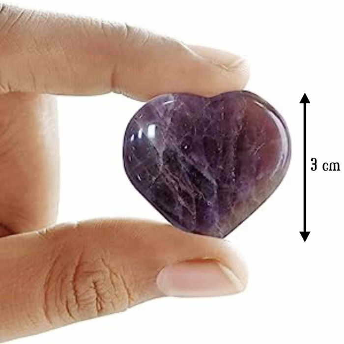 Inimioara din cristal Ametist 3 cm si saculet satin inclus - Terapie, meditatie Reiki, Mini cristale de buzunar [2]