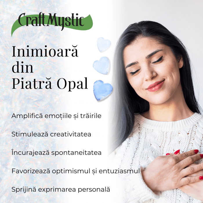 Inima din Cristal de Opalita Sculptata Manual - Piatra Semipretioasa pentru Bijuterii si Impachetare cu Sarma [6]