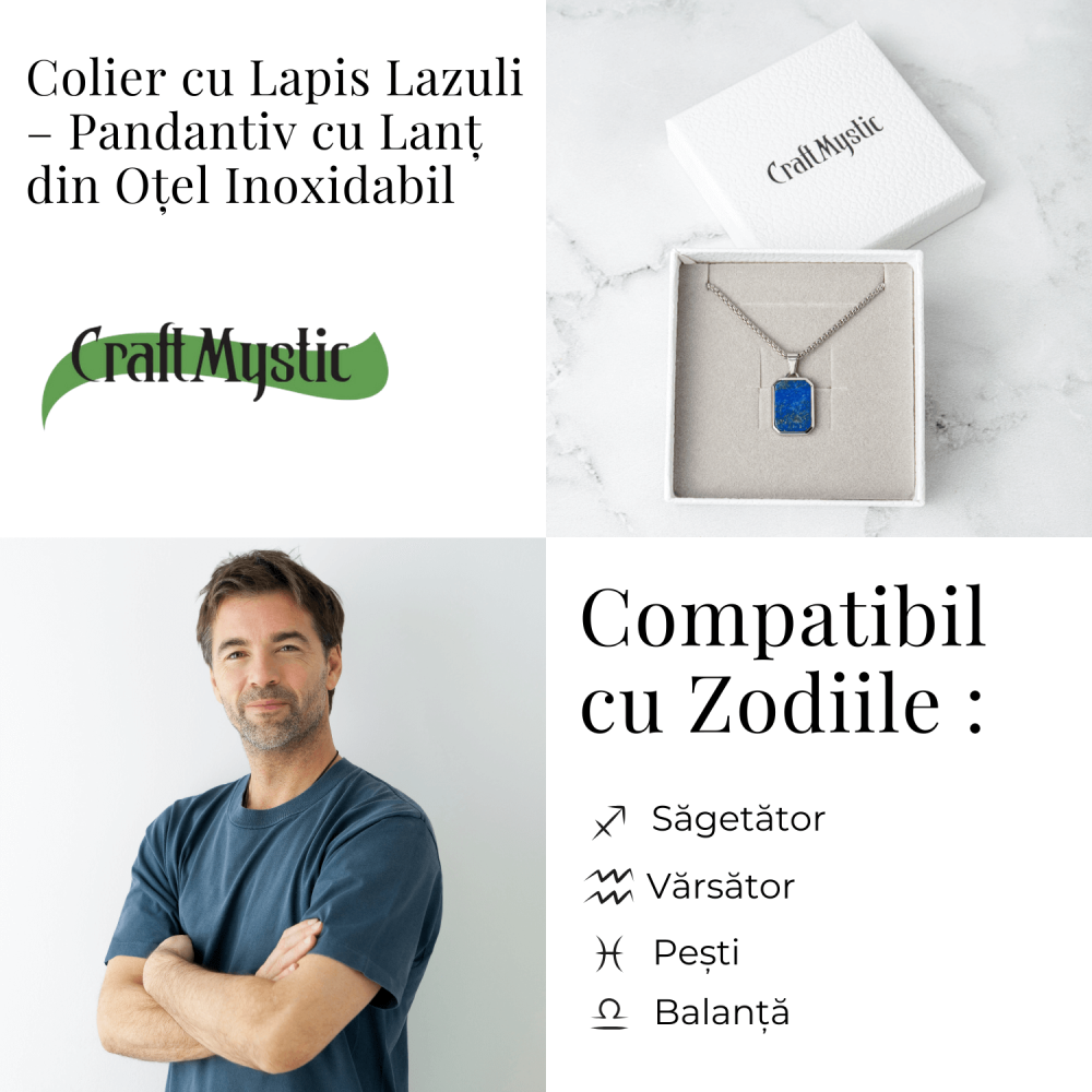 Colier din Otel Inoxidabil cu Lapis Lazuli Natural – Claritate si Armonie Interioara [5]