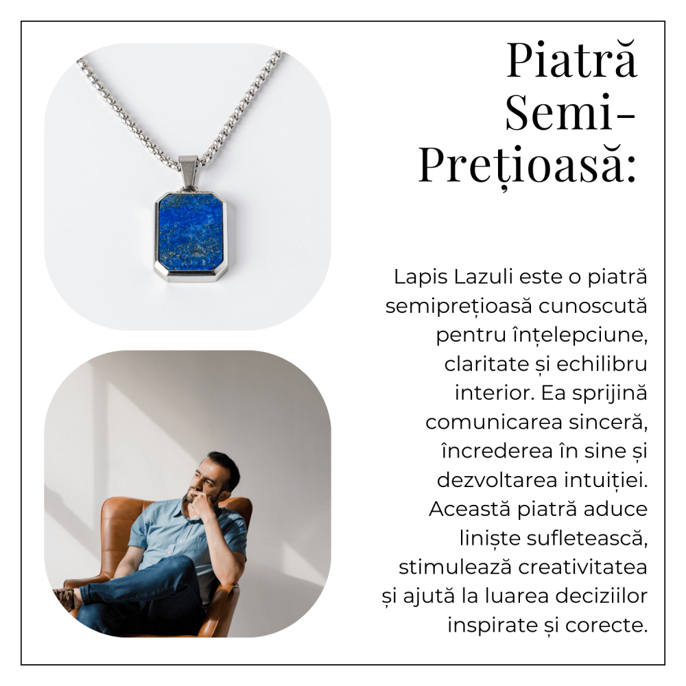 Colier din Otel Inoxidabil cu Lapis Lazuli Natural – Claritate si Armonie Interioara [6]