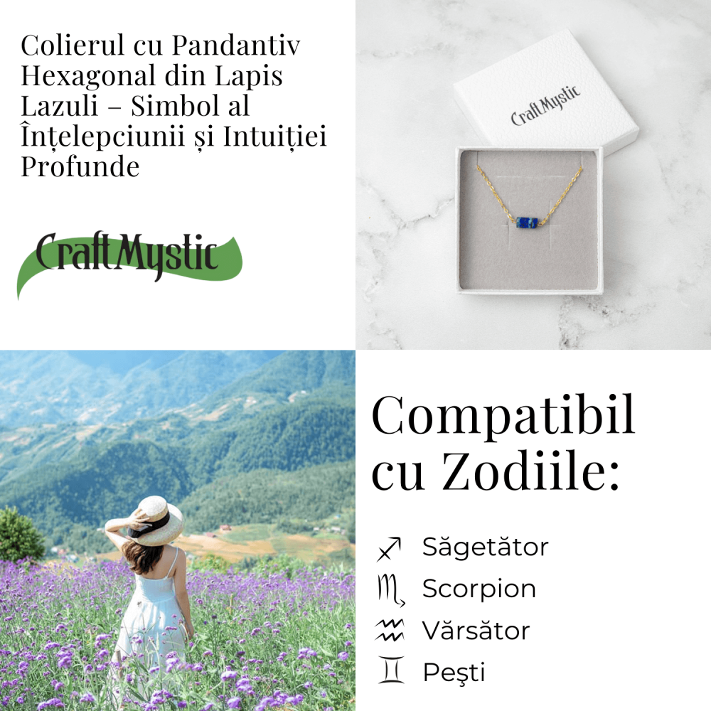 Intelepciune si Claritate – Colier cu Pandantiv Hexagonal din Lapis Lazuli Natural pe Lant de Cupru [5]