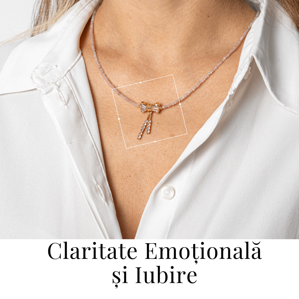 Iubire si Delicatețe – Colier din Cuart Roz Fatetat cu Fundita [2]