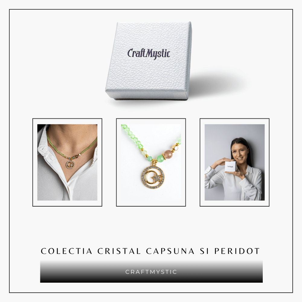 Colier Mistic cu Peridot, Cristal Capsuna si Simboluri Ceresti [9]