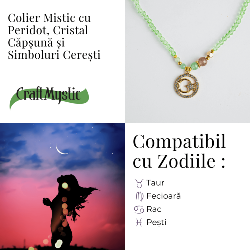 Colier Mistic cu Peridot, Cristal Capsuna si Simboluri Ceresti [4]