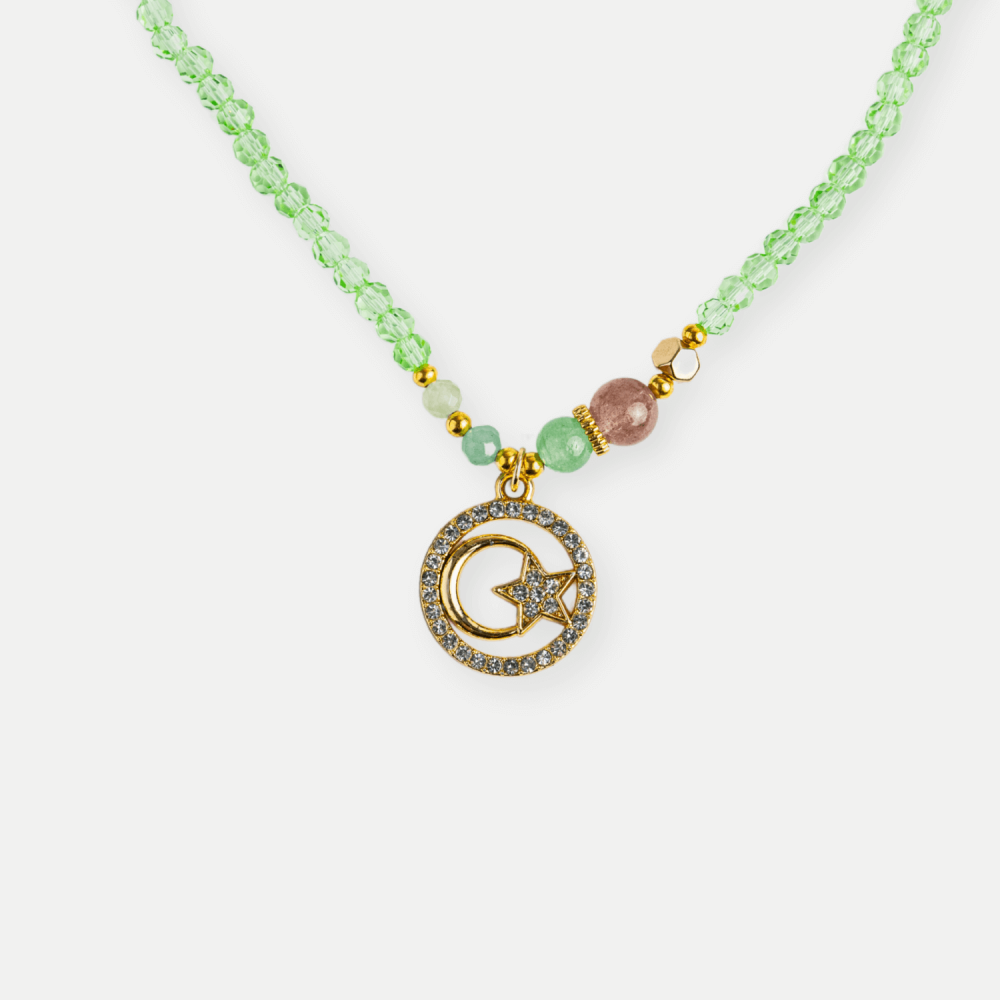 Colier Mistic cu Peridot, Cristal Capsuna si Simboluri Ceresti [6]