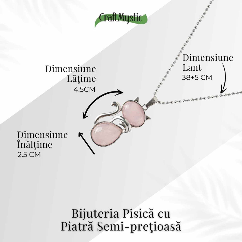 Iubire si Armonie – Colier Pisica din Otel Inoxidabil cu Cuart Roz [5]