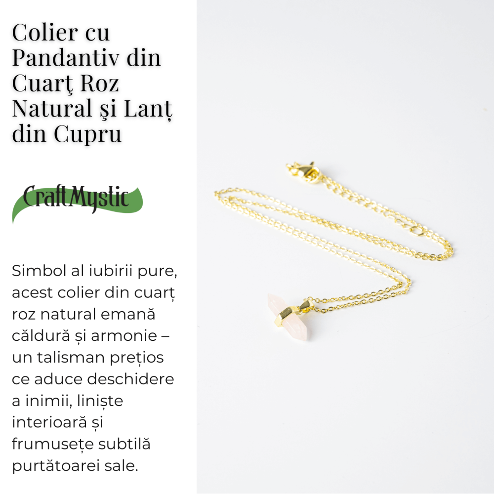 Colier cu Pandantiv Dublu Punct din Cuart Roz si Lant Auriu [3]