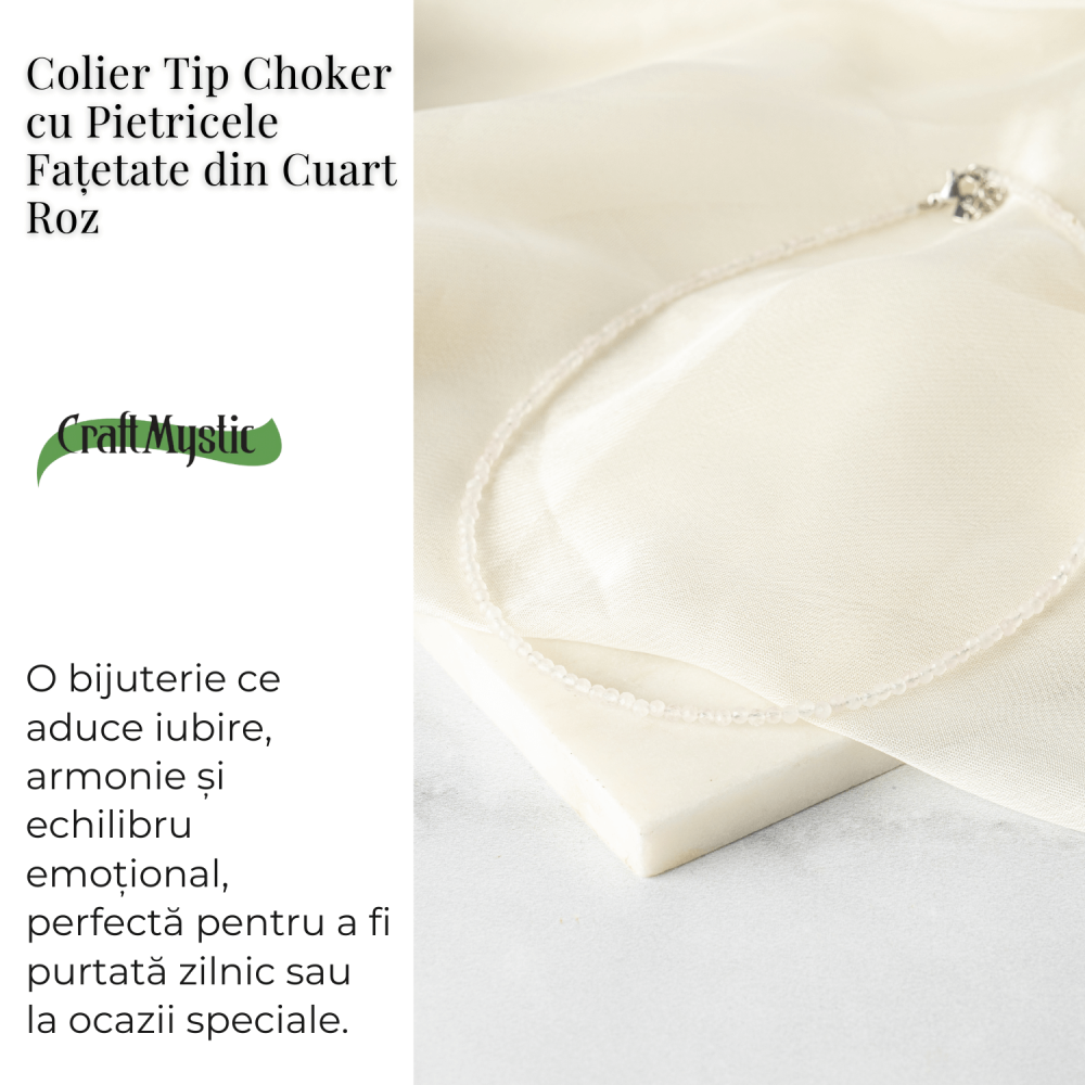 Iubire si Delicatete – Choker din Otel Inoxidabil cu Cuart Roz fatetat [3]