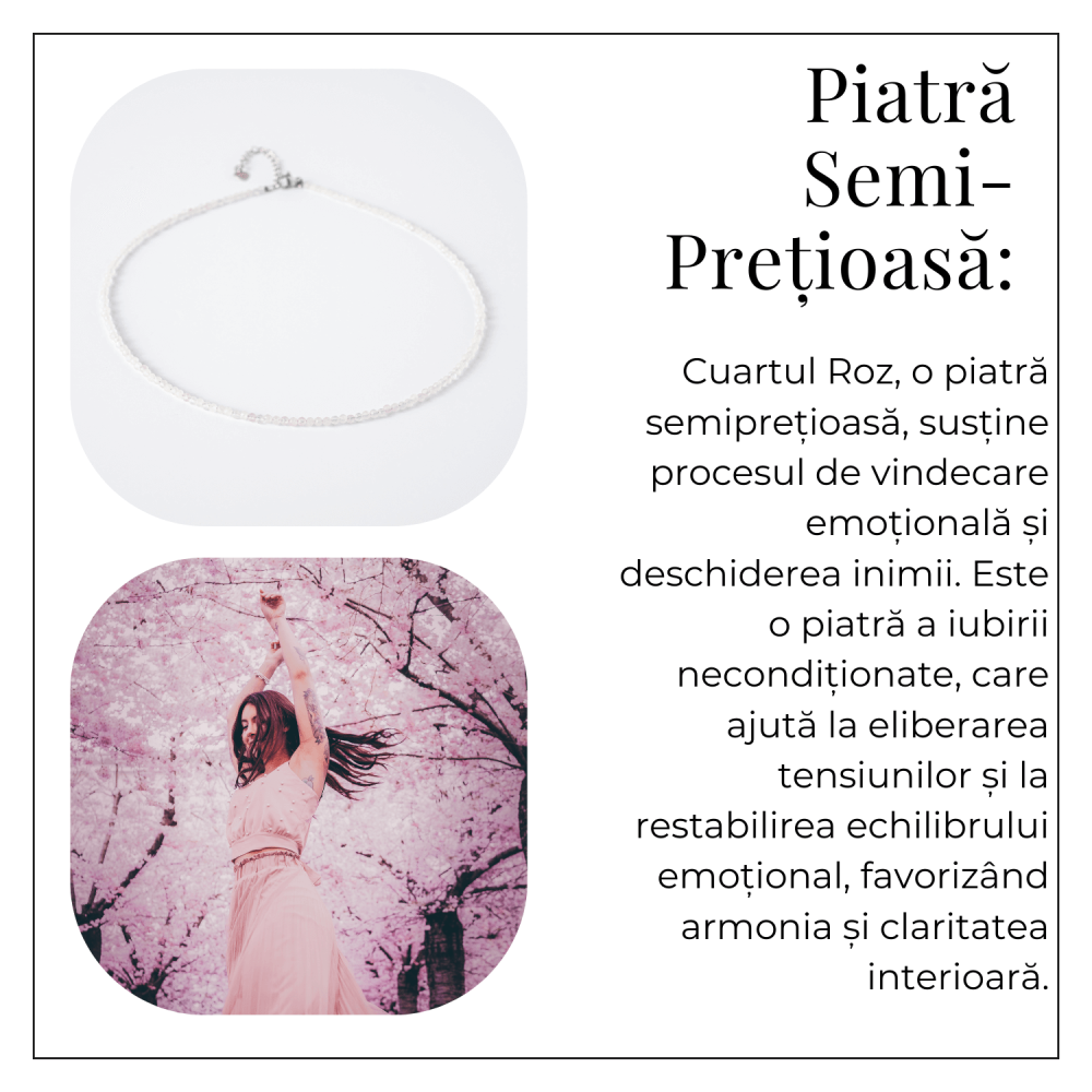 Iubire si Delicatete – Choker din Otel Inoxidabil cu Cuart Roz fatetat [6]