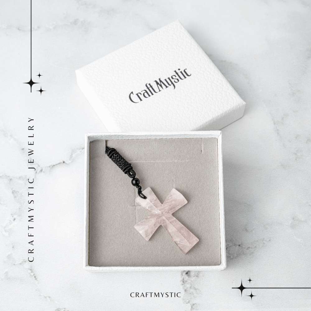 Iubire si Armonie – Colier Cruce din Cuart Roz Natural [7]