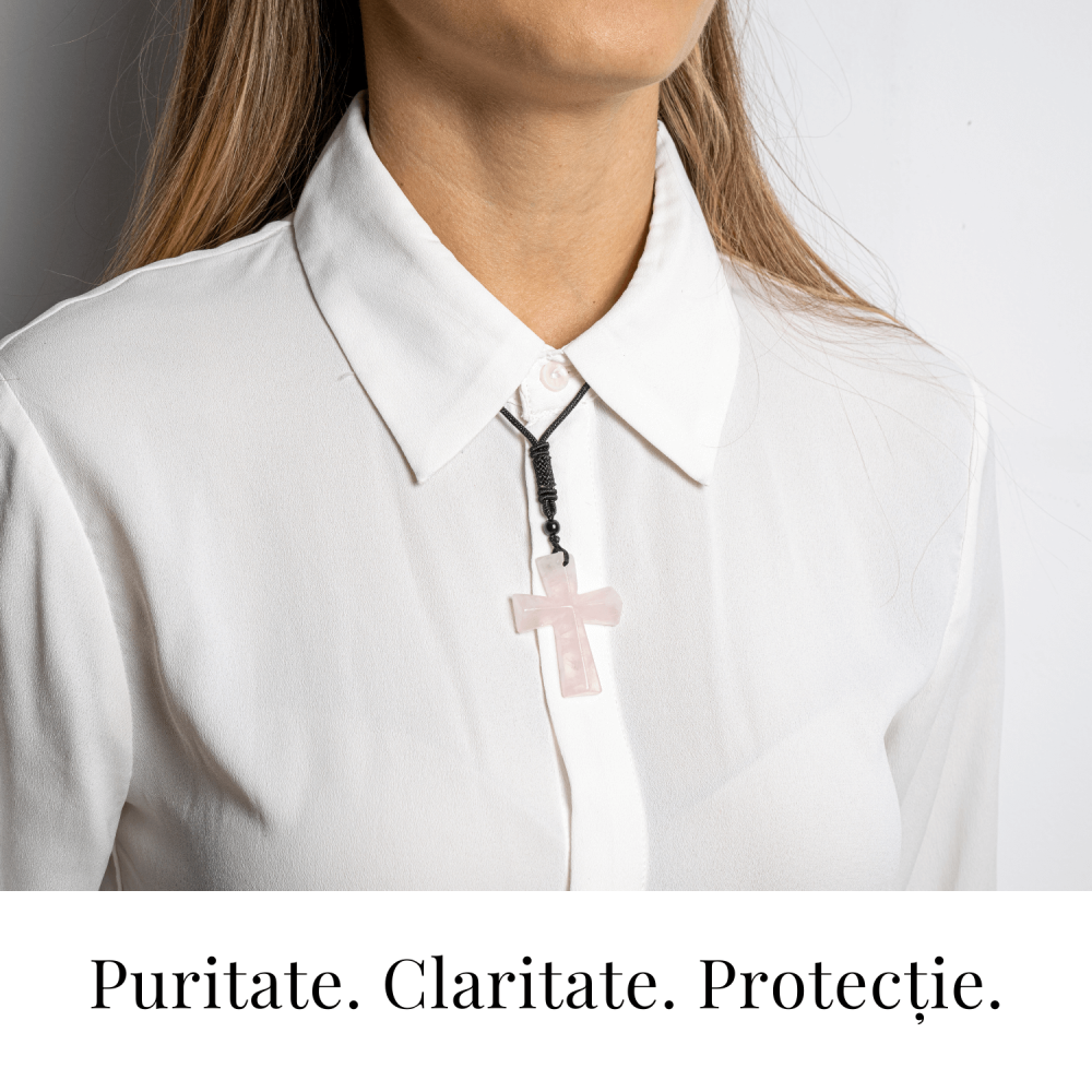 Iubire si Armonie – Colier Cruce din Cuart Roz Natural [2]