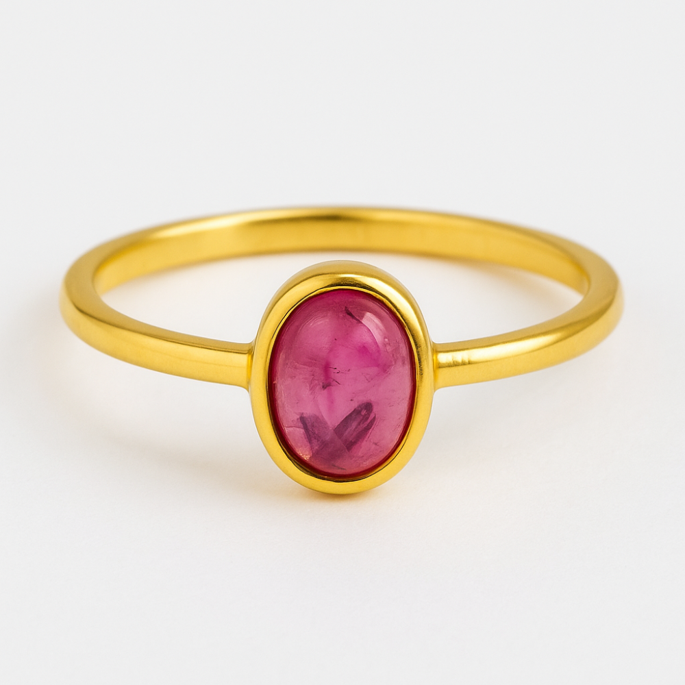 Inel argint 925 placat cu aur 18k cu turmalina roz ovala – piatra iubirii, armoniei si compasiunii [1]
