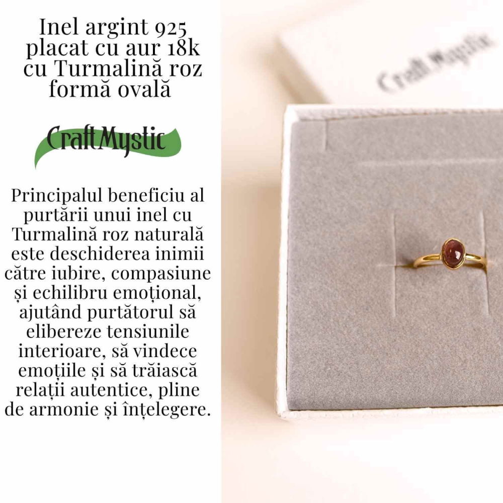 Inel argint 925 placat cu aur 18k cu turmalina roz ovala – piatra iubirii, armoniei si compasiunii [5]