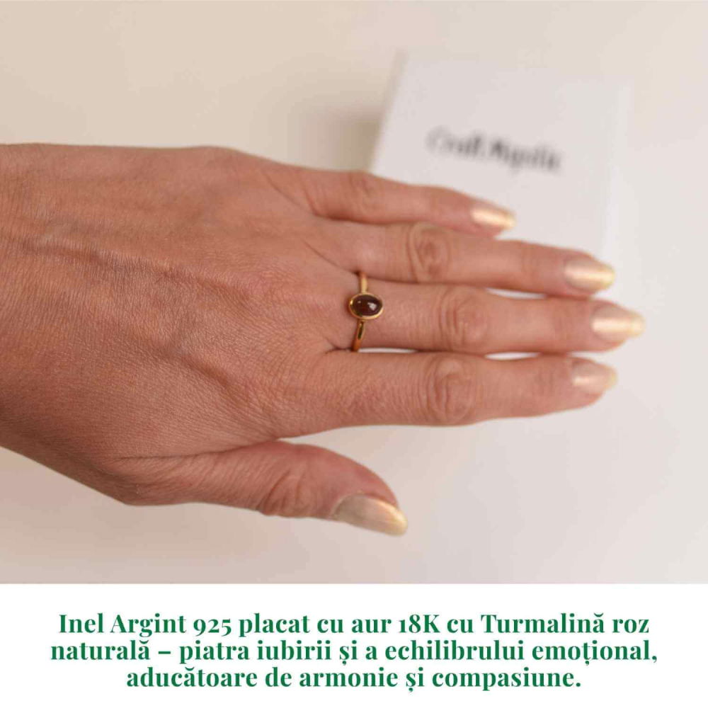 Inel argint 925 placat cu aur 18k cu turmalina roz ovala – piatra iubirii, armoniei si compasiunii [2]