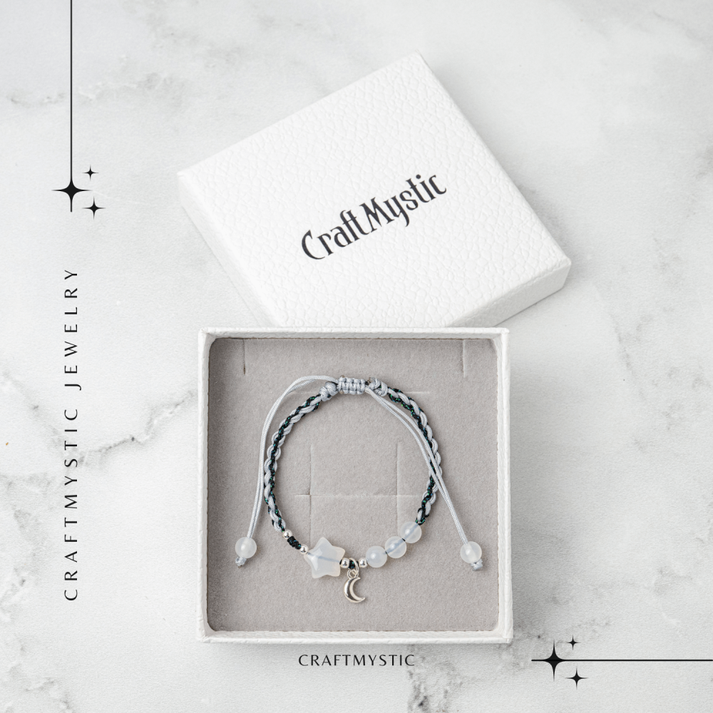 Bratara ajustabila cu stea si semiluna din Agat gri natural – Talisman al protectiei si echilibrului [7]