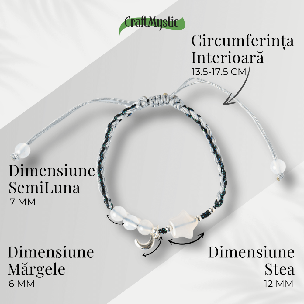 Bratara ajustabila cu stea si semiluna din Agat gri natural – Talisman al protectiei si echilibrului [4]