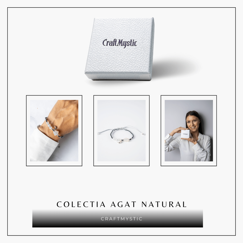 Bratara ajustabila cu stea si semiluna din Agat gri natural – Talisman al protectiei si echilibrului [8]