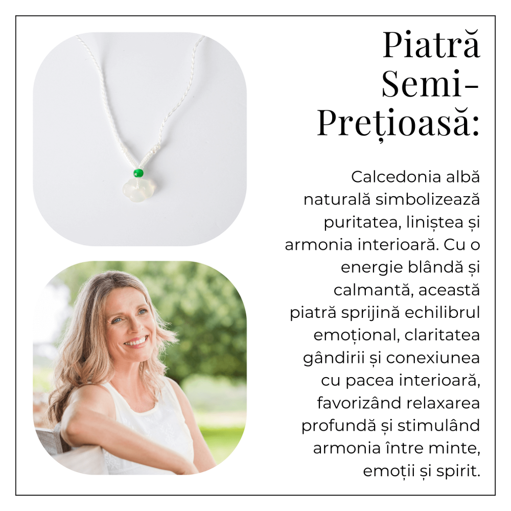 Protectie si Liniste Interioara – Colier Lacat al Pacii din Calcedonie Alba Naturala [6]