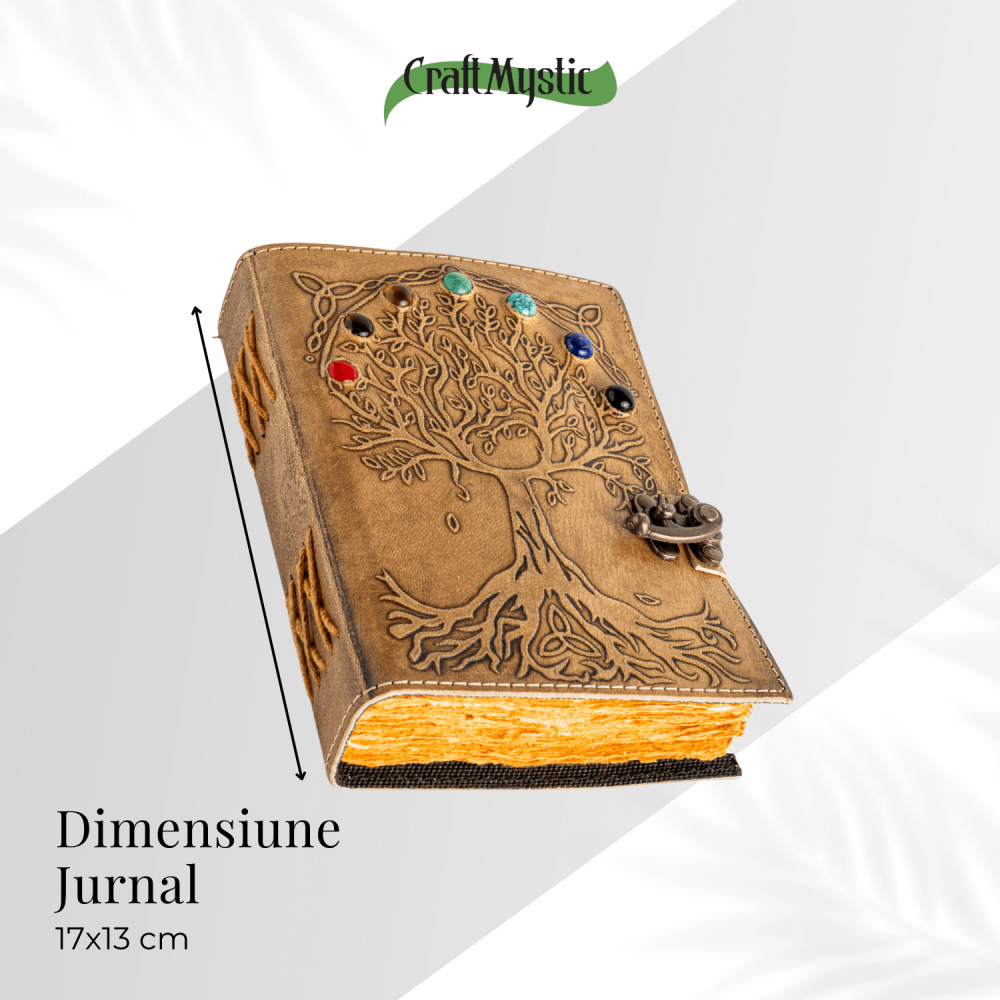 Jurnal Vintage maro cu Arborele Vietii si 7 Chakre - Piele Naturala [4]